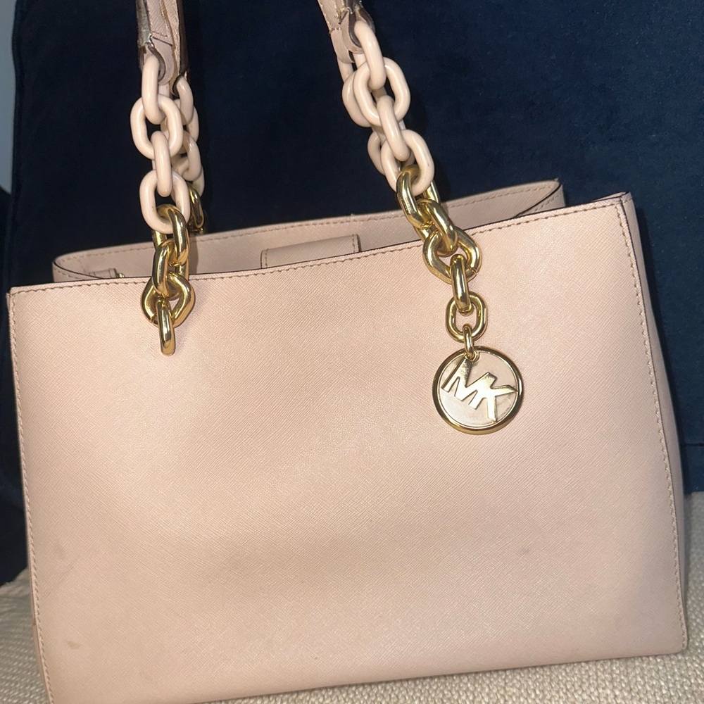 Michael Kors Blush Saffiano Leather Chain-Handle Satchel with Gold Logo Charm